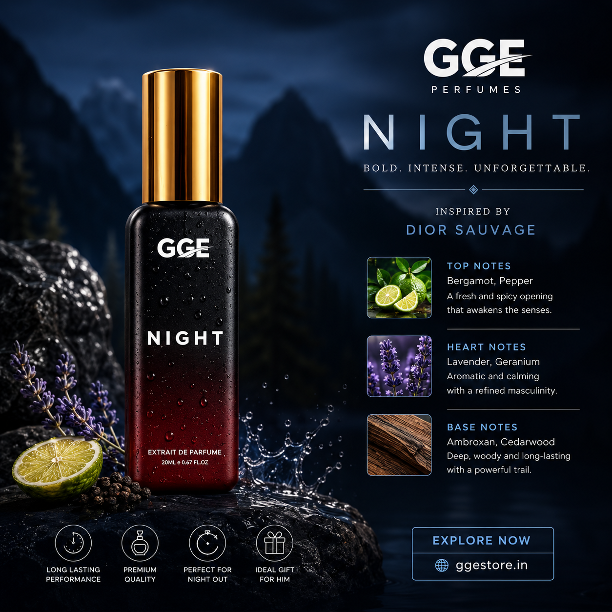 GGE Night 20ML Premium - Bold Woody Fresh Fragrance | GGE